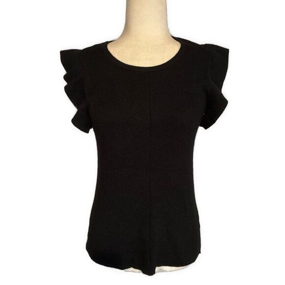 Tahari Solid Black Rubber Knit Crew Neck Tank Top Sweater Medium - Picture 1 of 4